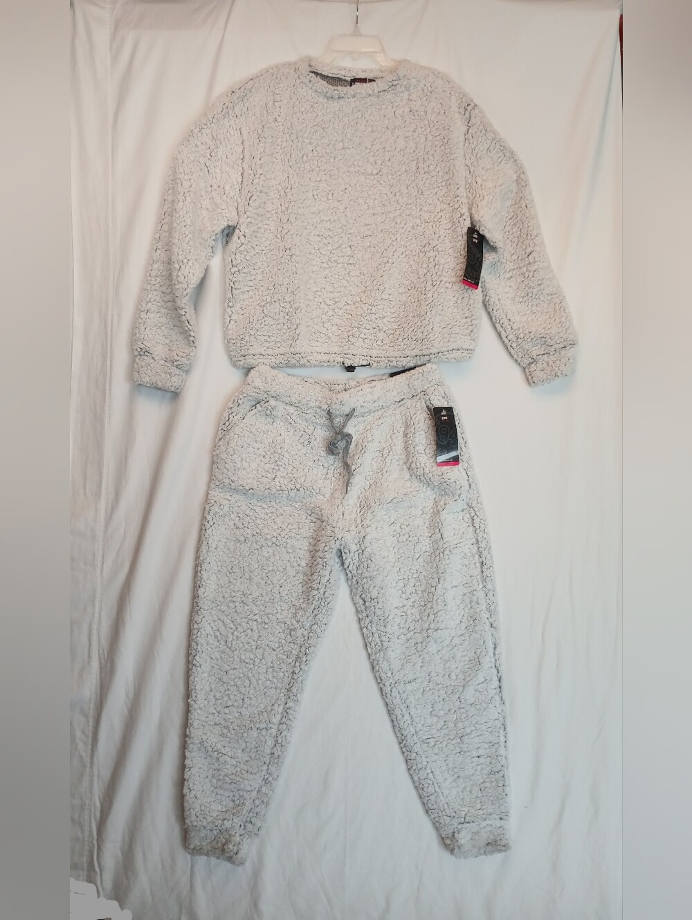 White & Gray Sherpa Look Popcorn Knit Top & Jogger Pants Set 3X New!